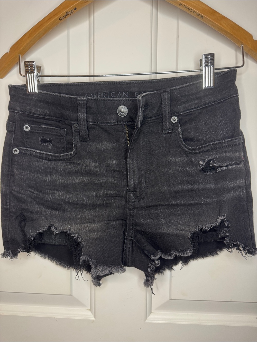 American Eagle Outfitters Charcoal Black Distressed Denim Cutoff Shorts